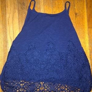 Blue Tank Top With Lace At The Bottom
